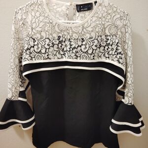 Milano Women's Black and White Floral Lace Blouse